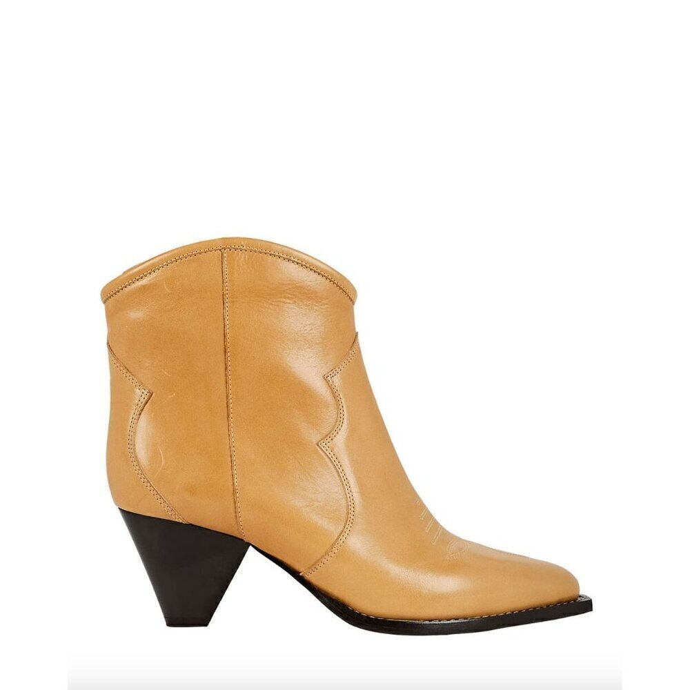 Isabel Marant Darizo Leather Western Booties Natural Tan Womens Size 38